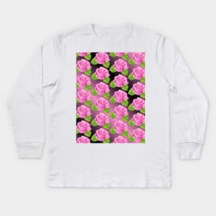 Pink Sparkly Roses Pattern Kids Long Sleeve T-Shirt